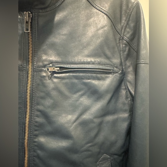 Black Pinet Men's Leather Jacket Blue Size M, There Is a Small Defect - Picture 3 of 7